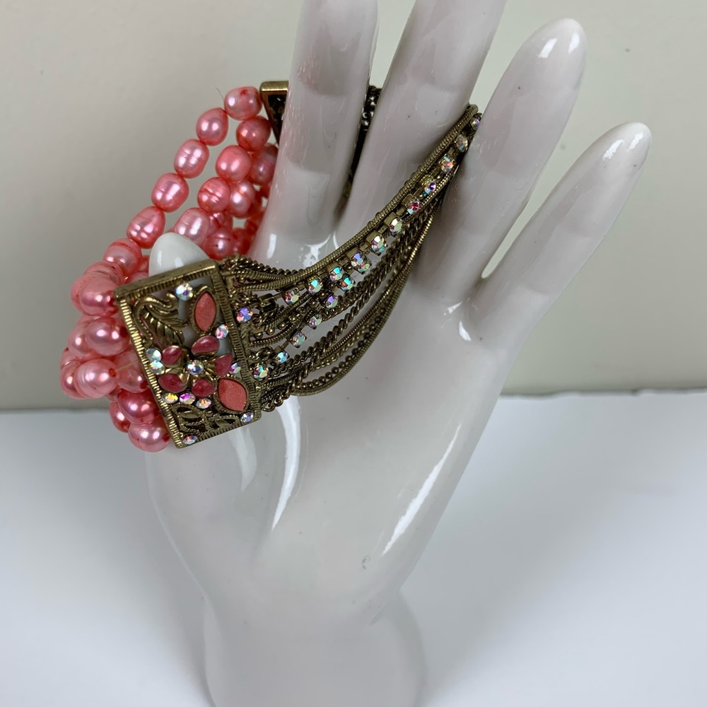 Unbranded Rhinestone Pink Faux Pearl Bracelet